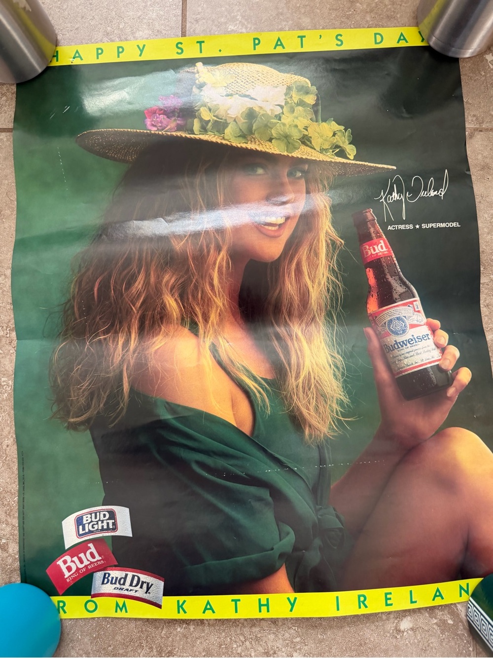 Kathy Ireland 1991 Budweiser St Patrick’s Day Beer Poster Vintage Advertising